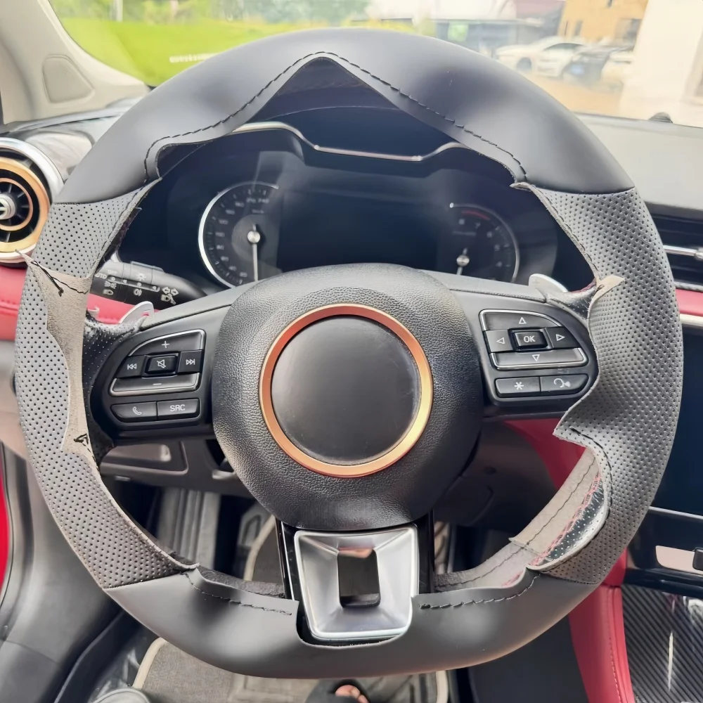 Hand Stitched Perforated Non-slip Microfiber Leather Steering Wheel Cover For MG ZS HS GS 5 6 RX5 RX8 Auto Interior Accessories