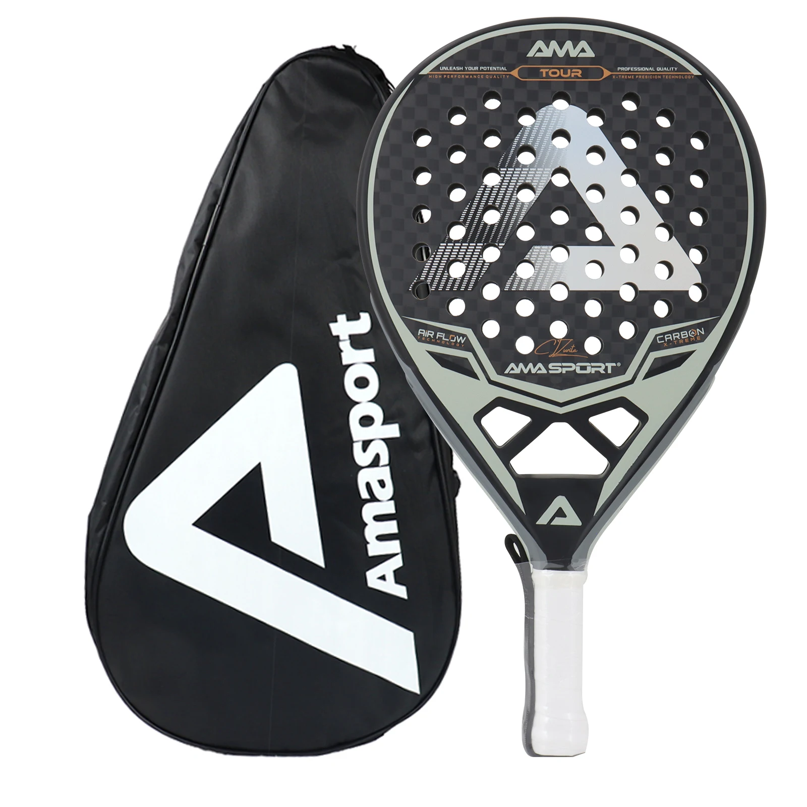 

AMASPORT 12K Padel Racket Round Shape Mid-Balance Padel Tennis Racket with Dynamic Air Flow Professional Paddle for All Level