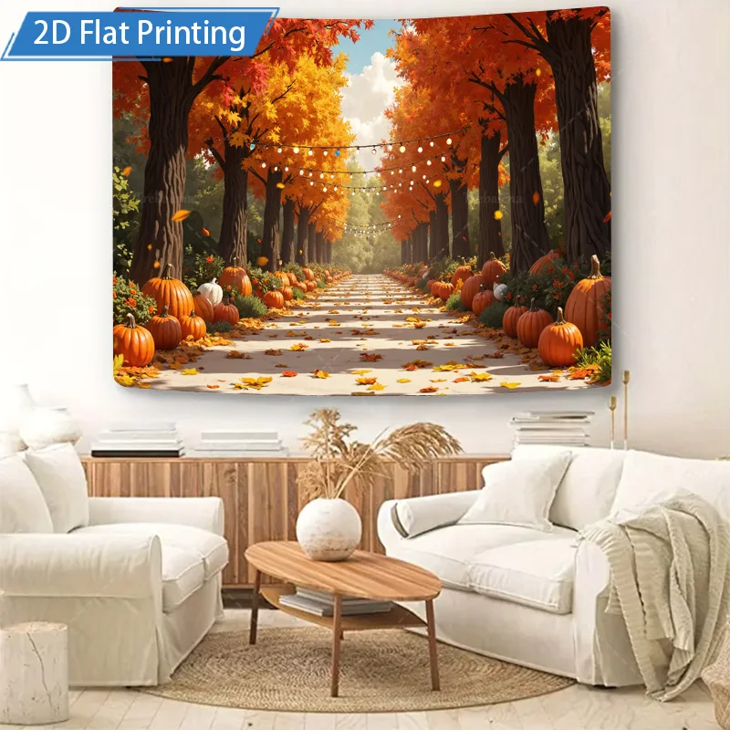 [2D شقة] 1 قطعة 4x16 بوصة علامة معدنية الخريف الغابات مسار اليقطين المشهد 2D الطباعة المسطحة المعادن جدار ديكور فني