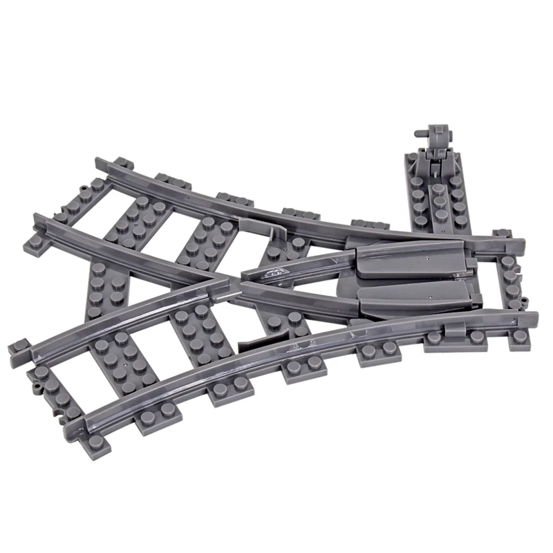 MOC الإبداعية أفكار الخبراء مدينة 9 فولت قطار التبديل المزدوج المسار كاتب القضبان جمع الطوب اللبنات لعب الاطفال الهدايا