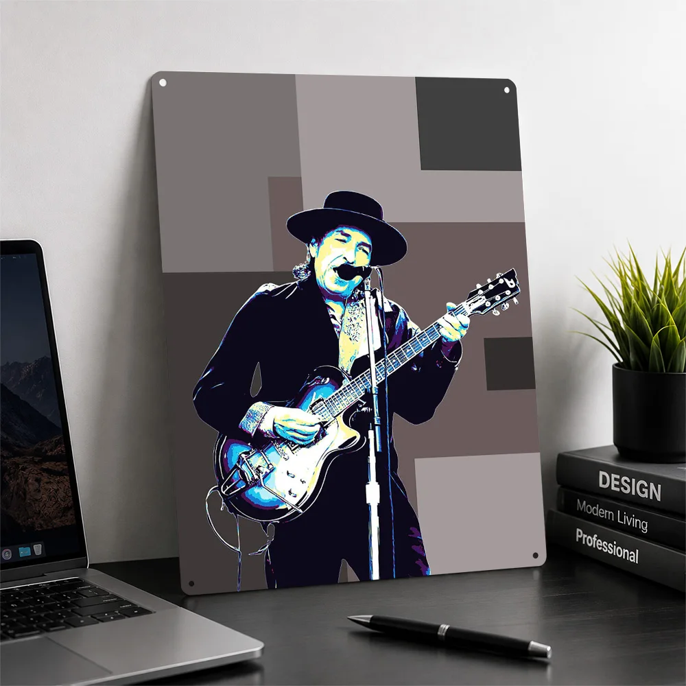 Bob Dylan Guitar Portrait Metal Poster Perfect Gift for Fans Lovers Personalized Wall Art Metal Sign for Funny Signs Wand Deko