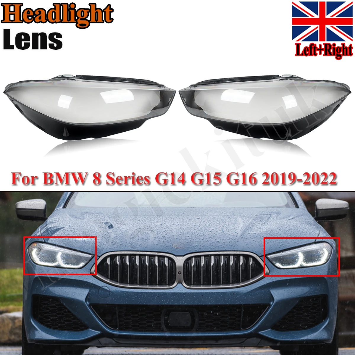 SAIQINGSP 2Pcs Headlight Cover For BMW 8 Series G14 G15 G16 2019-2023 Car Accessories Tools Clear