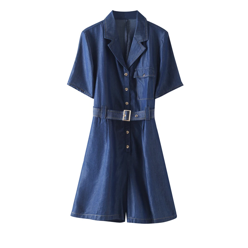 Novedad de verano, pantalones de ort con cinturón de cintura Retro de Hong Kong Sle para mujer, mono de Lyocell fino adelgazante de cintura alta y azul profundo