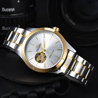 Reloj Orient, reloj mecánico japonés completamente automático reacondicionado, reloj de negocios ahuecado para hombres, tira de acero inoxidable
