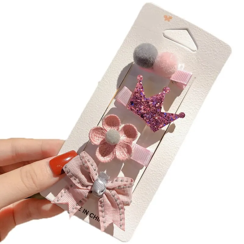 12Pcs Set Animal Crown Flower Baby Hairpins Sweet Princess Girls Barrettes Kids Hair Accessories