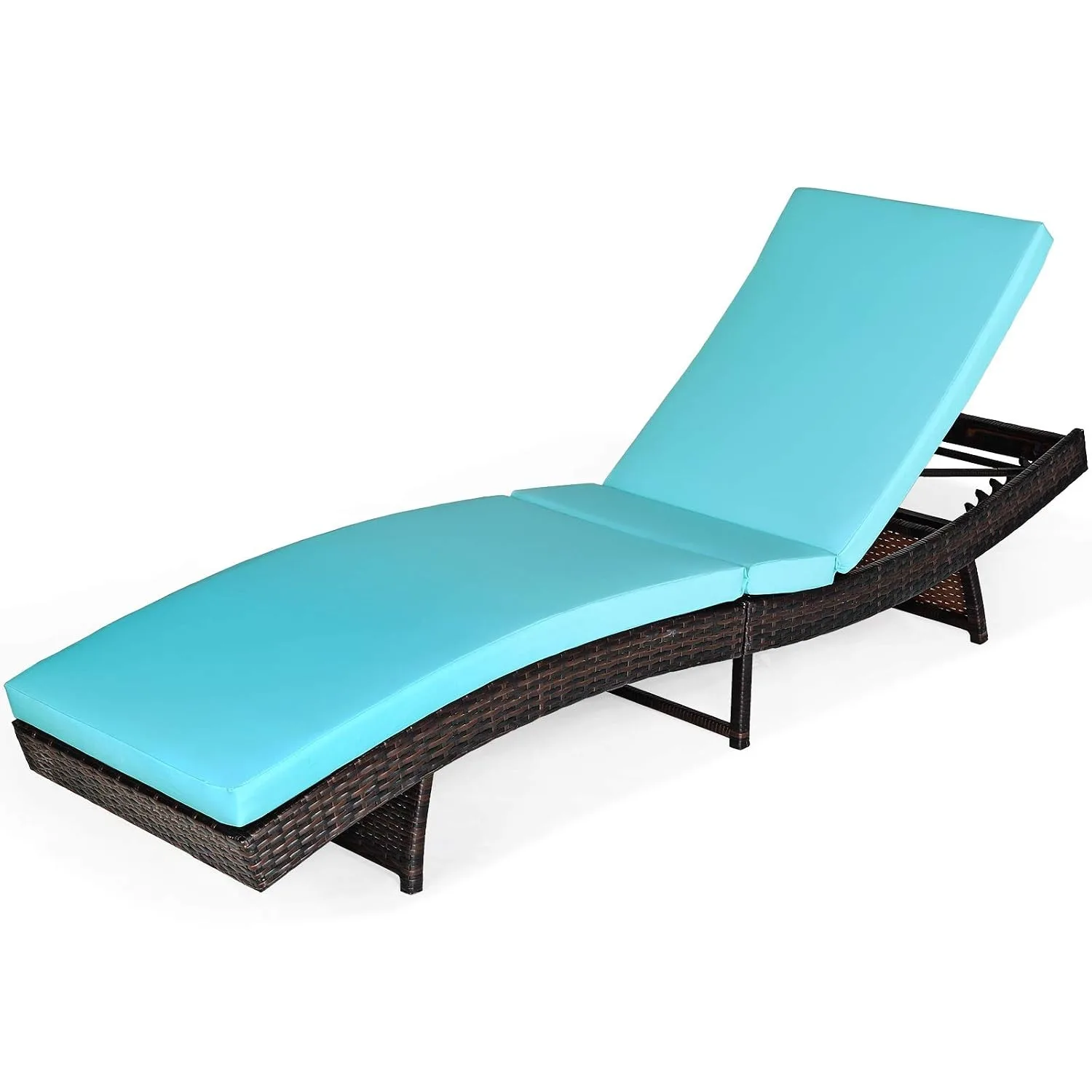 5 Gear Adjustable Folding PE Rattan Chaise Lounge With Soft Cushion For Outdoor Patio, Custom