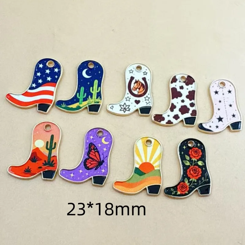 10PCS Vintage Western Cowboy Printed Boots Keychain Pendant Backpack DIY Accessories