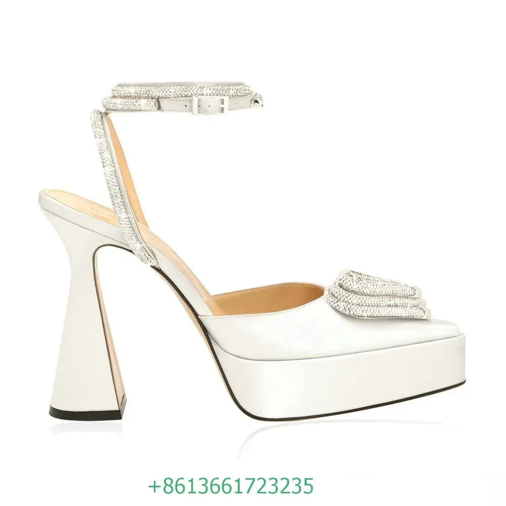 2026 Newest Love Rhinestone Sandals Bling Bling Crystal Ankle Strap High Heel Sandals Women Pointed Toe Shallow Wedding Shoes