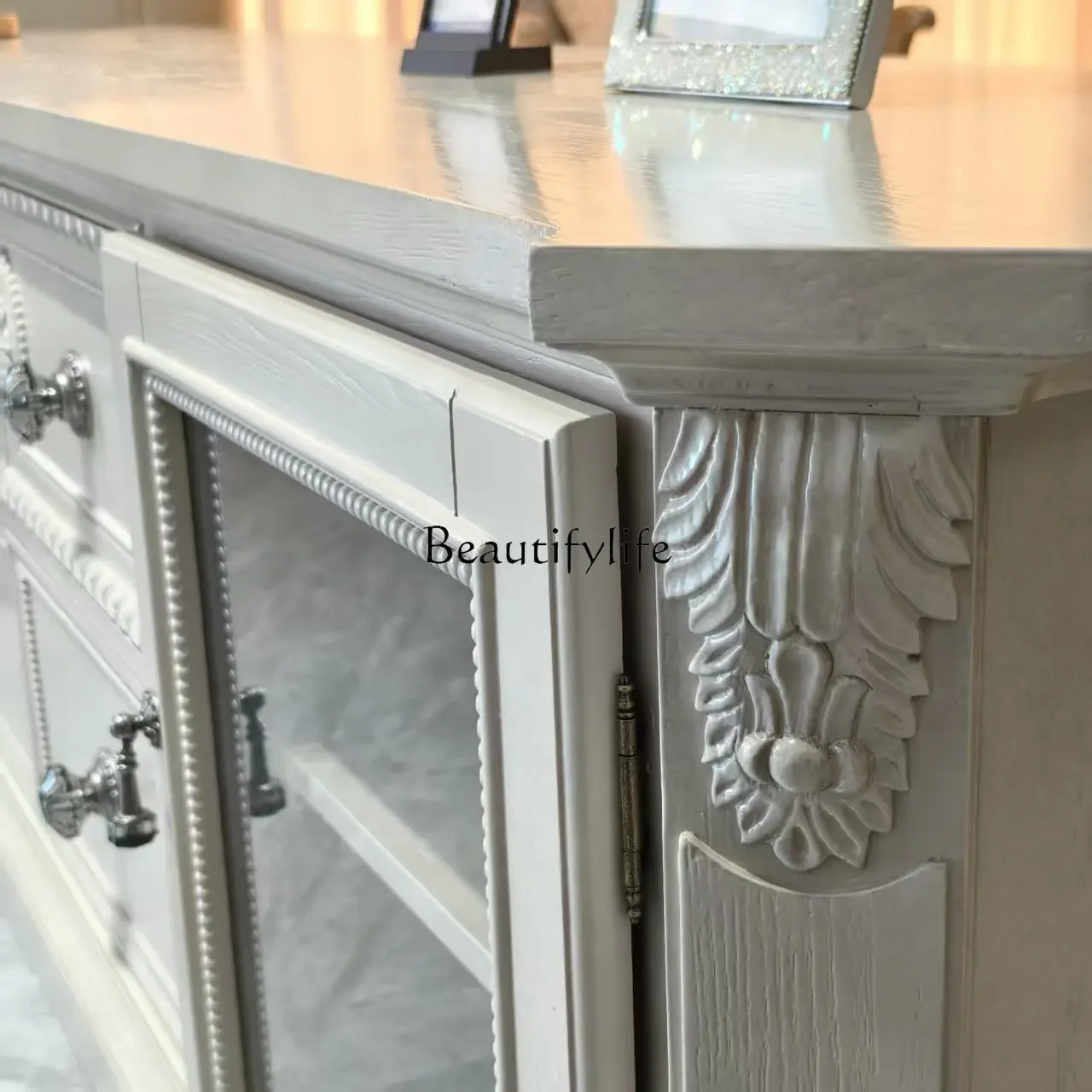 yj5 Furniture TV cabinet, American country solid wood antique oak carved old floor cabinet