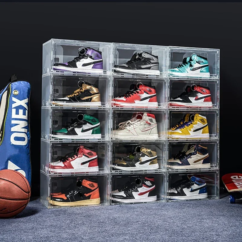 1pcs/set AJ Sneakers Box plastic shoe box Stackable Cabinet Storage Box high-top Dustproof AJ shoes organizers Shoe Rack