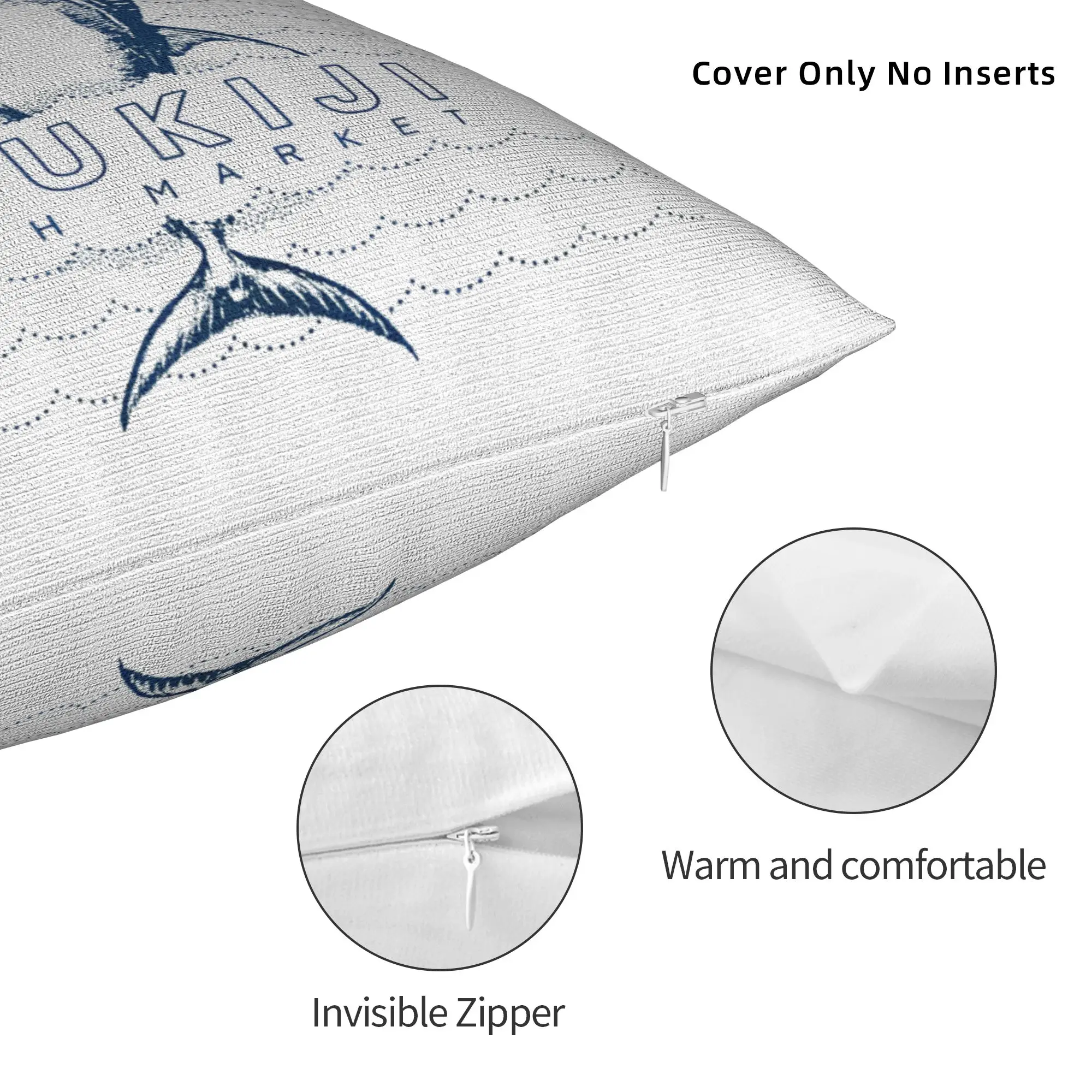 Japanese Fish Tsukiji Market Square Pillow Covers Polyester Home Cushion Case Cute Home Decoration Pillow Cover 45*45