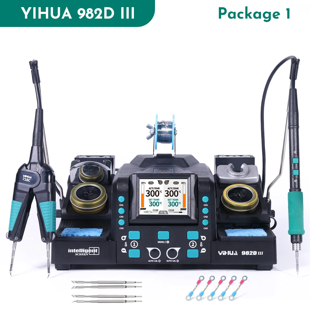 YIHUA 982D-III Precision Soldering Iron Tweezers 2-in-1 Digital Soldering Station Electronics Micro Component Under Microscope