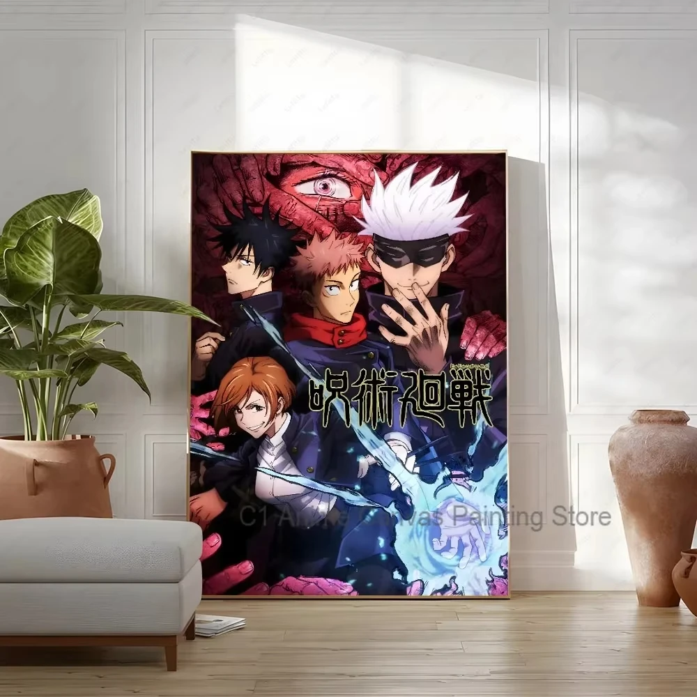 Jujutsu Kaisen Main Characters Tapestry, Gojo, Megumi & Nobara Battle Scene Print, Anime Action Wall Hanging for Bedroom Decor