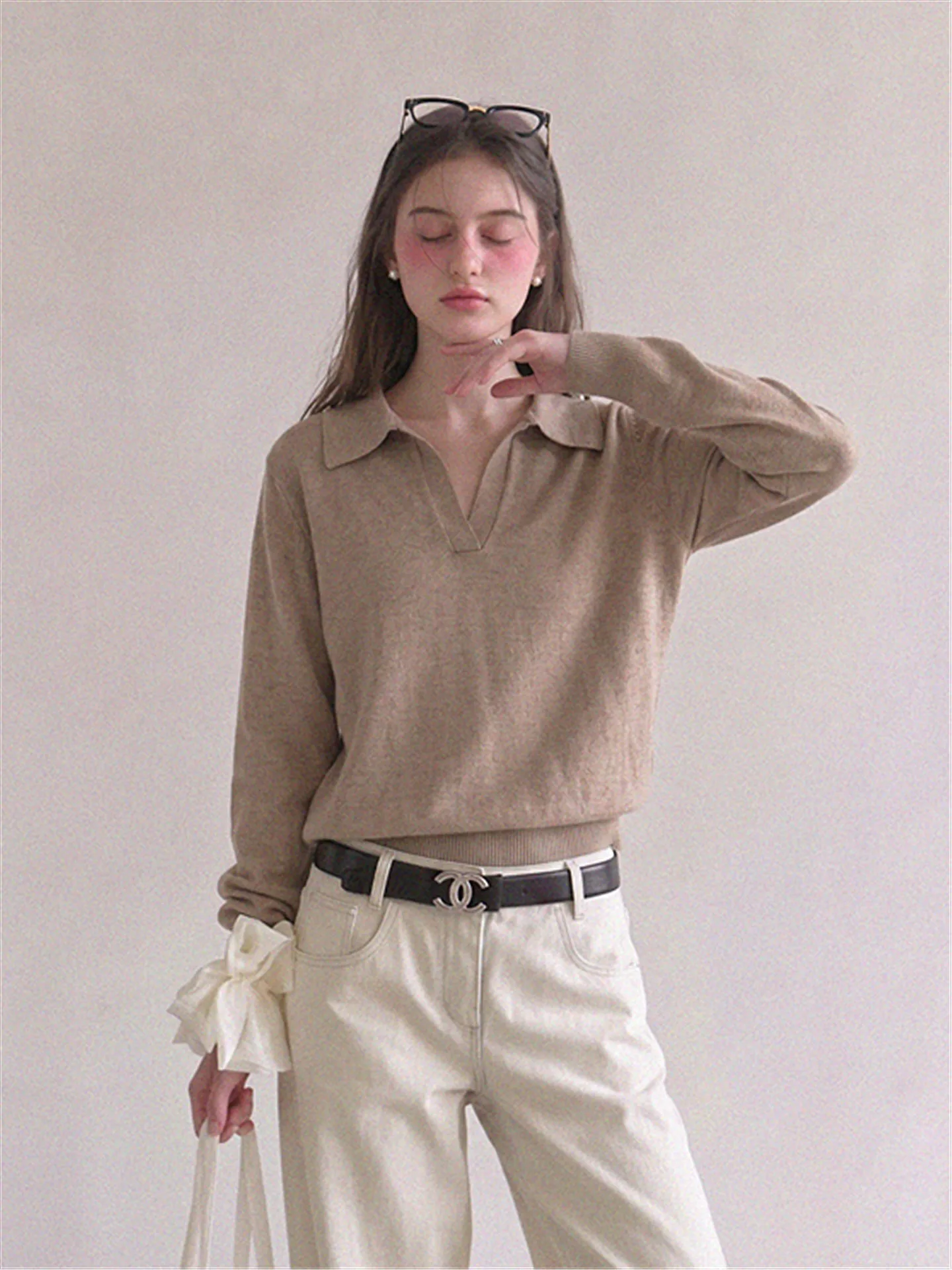 Slimming Loose Long Sleeve V-Neck Knitted Sweater Women's Fashion Casual Versatile Autumn New Style Comfortable Breathable