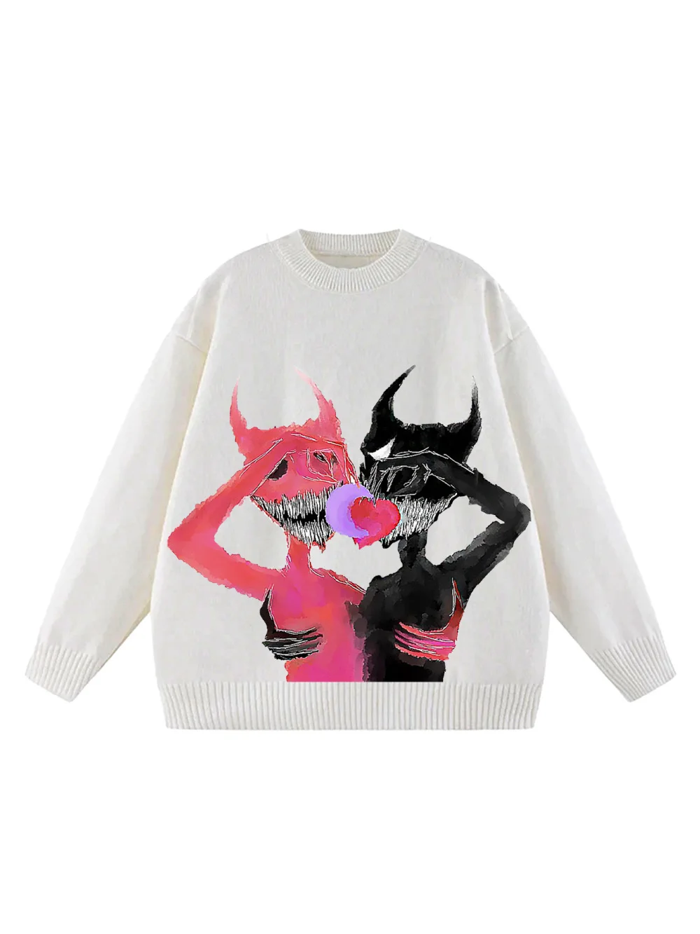 Autumn and winter niche round neck Y2K street trendy and cool devil printed women's sweater pullover sweater with soft insulatio