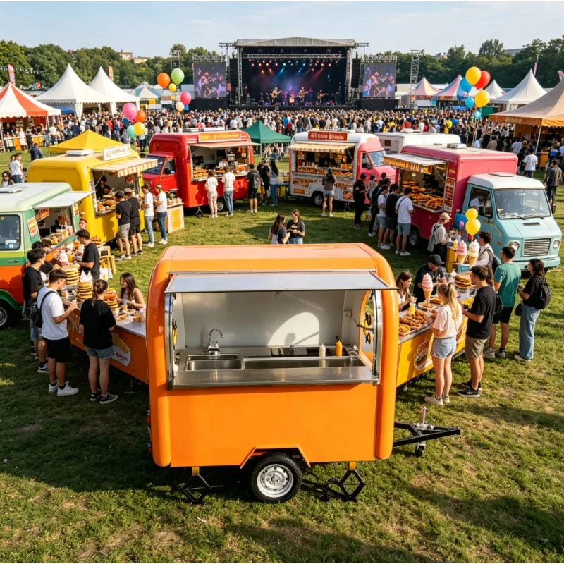 

Portable Food Truck Trailer Mobile Kitchen Coffee Juice Bar Fast Food Cart CE Certified Stainless Steel Outdoor Catering Busines