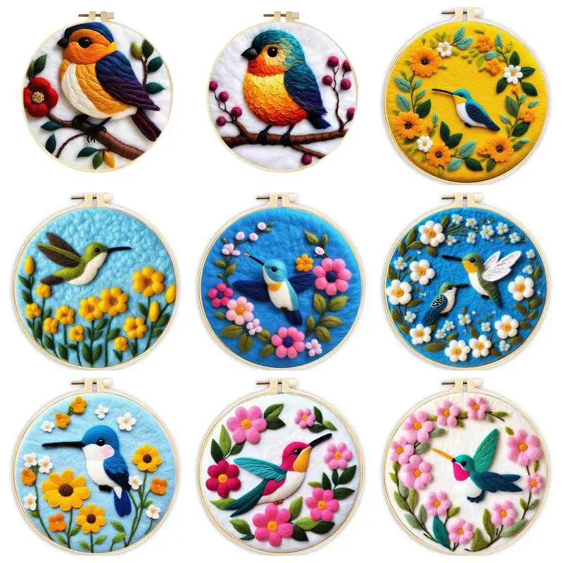 

RUOPOTY Bird Pattern Needle Felt Starter Kits Animals Wool Felting Painting Kits Creative Gift Wool Needle Felt Set With Felt