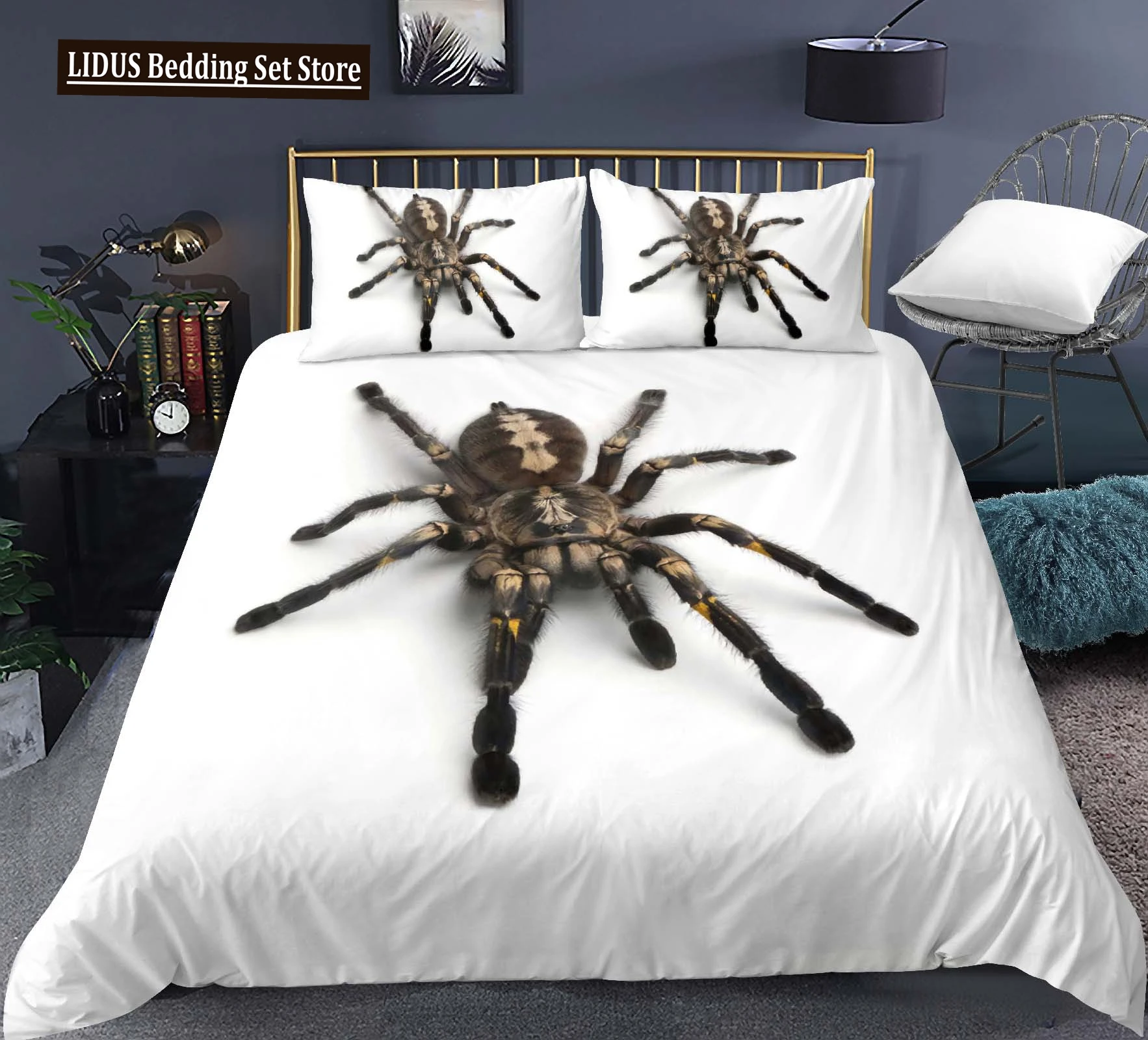 

Tarantula Print Bedding Set King Full 3D Print Black Spider Comforter Cover Set Insect Theme For Boy Teen Polyester Bedding Set