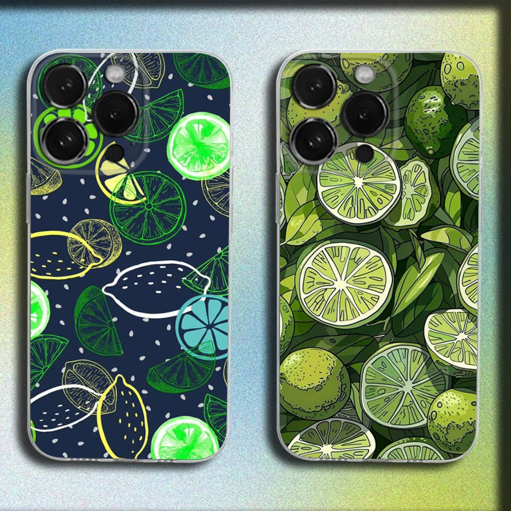 

Fruit Green Lemon Art Phone Case For iPhone 16,15,14,13,12,11 Plus,Pro,Max,XR,XS,Plus,SE,Mini Transparent Soft Cover
