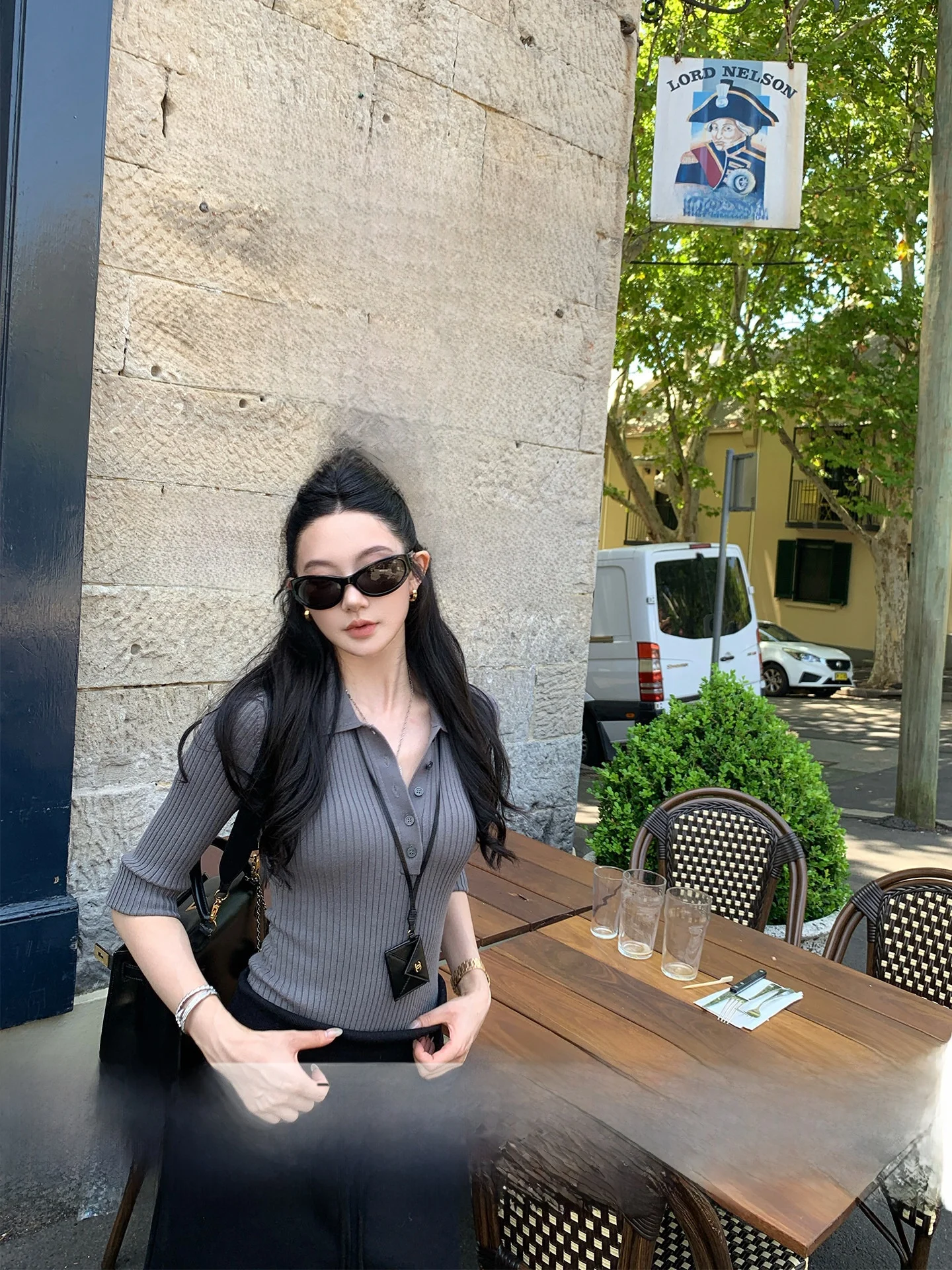 

Soft Elastic High Twist Core-Spun Yarn Onesie Knittedwear Spicy Girl Proportioned Love Si-Fu Loose Fit Casual Style Long Slee...