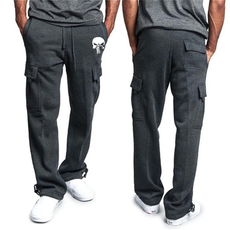 New casual pants men\'s loose straight large size clothing multi-function work pants black jogging pants casual men\'s pants