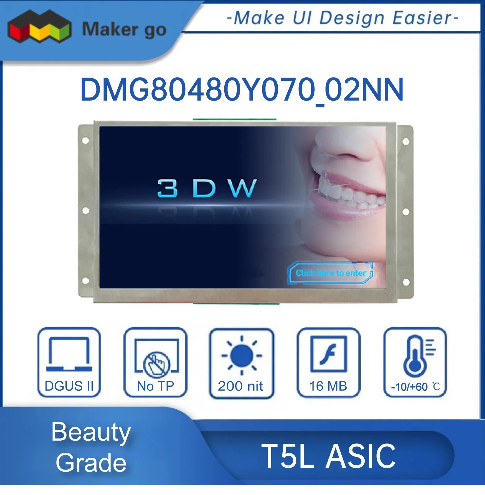 وحدة عرض TFT LCD HMI ، TN ، TTL ، RS232 ، لوحة لمس مقاومة لاردوينو ، dmg80480y070y02nn ، NR ، 7 "، 800x480