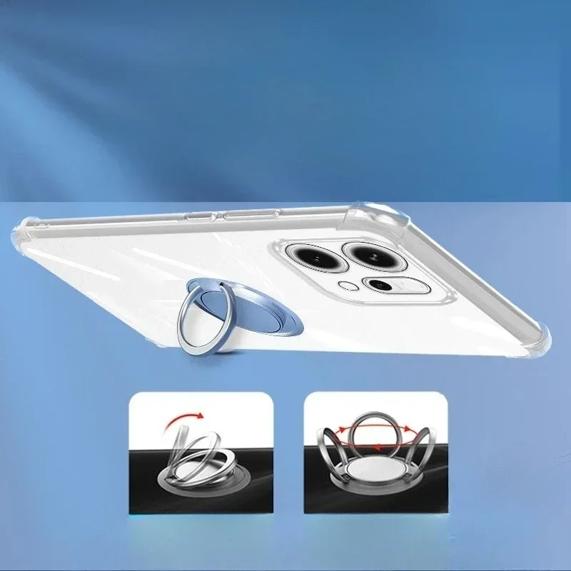 غطاء لهاتف اوبو رينو 14 برو حافظة شفافة مقاومة للصدمات لهاتف رينو 14 برو حامل حلقي مغناطيسي وسادة هوائية غلاف من السيليكون الناعم