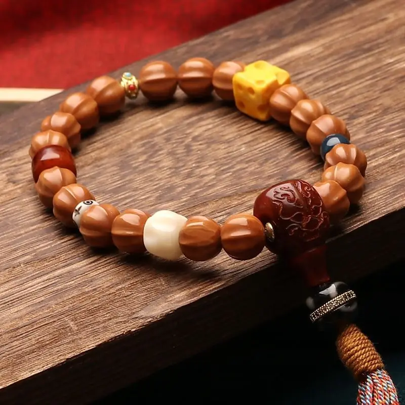 Original Monkey Head Jingbaleng Bracelet Stump Shark Back Walnut Carving Single Circle Cultural Artifact Prayer Beads Bracelet