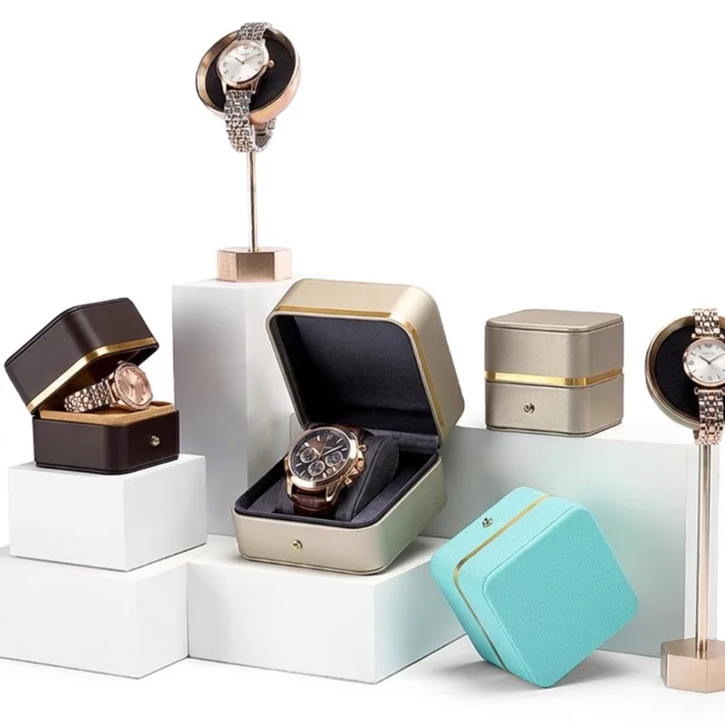 PU-Leder Uhrenaufbewahrungsbox Einzelne Uhren-Vitrine Uhrenhalter Schmuck- und Uhrenorganizer Mit Polsterkissen Geschenk für Frauen