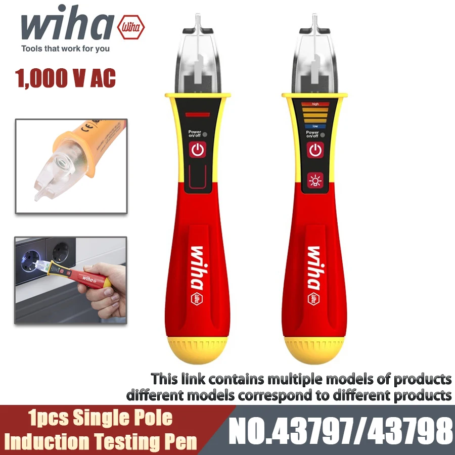 WIHA 1pcs Multifunctional Single Pole Induction Testing Pen with 2pcs AAA Batteries Non-contact Volt Detector NO.43797/43798
