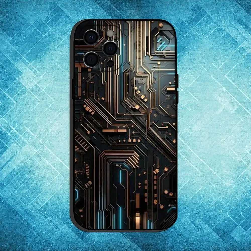 حافظة هاتف بتقنية لوحة الدائرة الكهربائية ai لهاتف iPhone17,16,15,14,13,12,11 Plus، Pro Max غطاء أسود ناعم #6