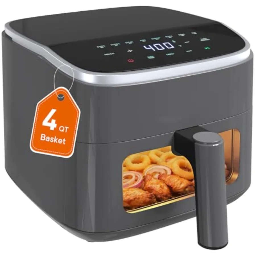 

Air Fryer Compact Airfryer with Interior Light and Easy View Window 8 Custom Cooking Presets and Digital Touchscreen Nonstick B