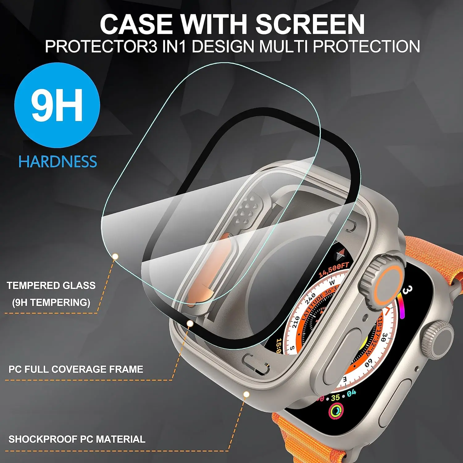 Hard PC Bumper+Tempered Glass Screen Protector for Apple Watch 45mm 41 44 40mm Protective Case for iWatch Series 9 8 7 6 5 4 SE image 4