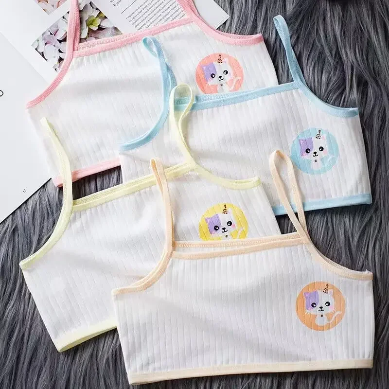 4pc Girl Bra Vest Thin Section Children's Underwear Female Development Period Cotton Sling Student Training Bra 7-15Y