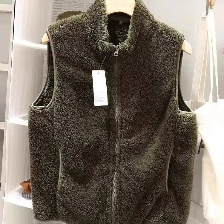 

Loose Coral Fce Vest Men's Casual Collarl Svel Jaet for Autumn Winter Thiened Zipper Closure Color