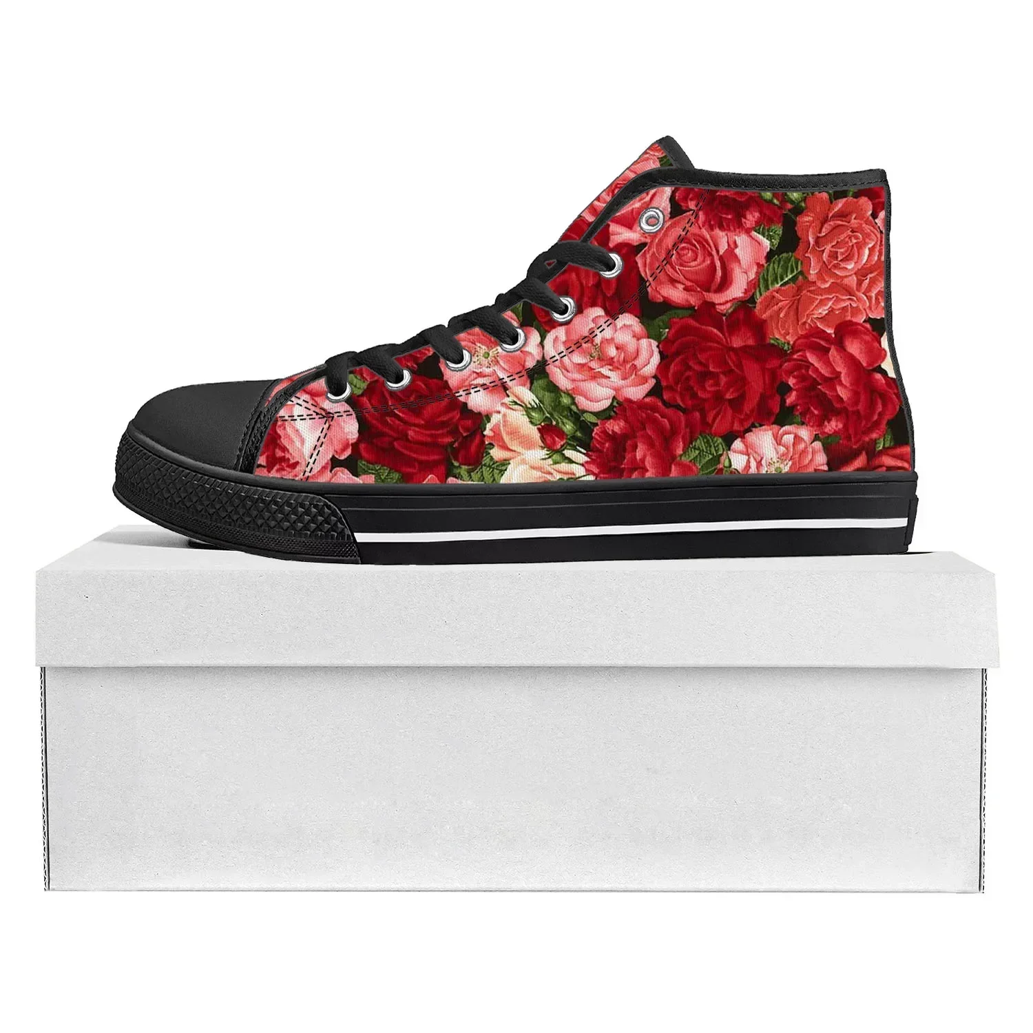 Rose Pattern Design High Top High Quality Sneakers Mens Womens Teenager Canvas Sneaker Custom Made Shoe Casual Couple Shoes