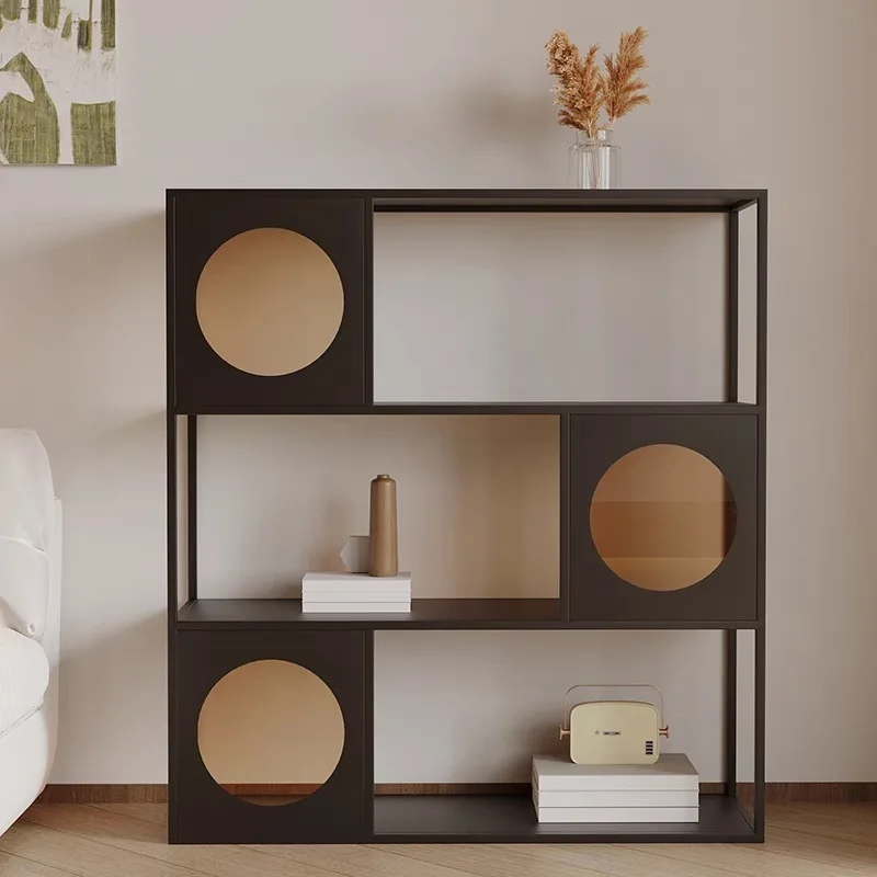 Cream style forged iron bookshelf rack, floor to ceiling integrated living room storage cabinet, simple modern home, multi-layer