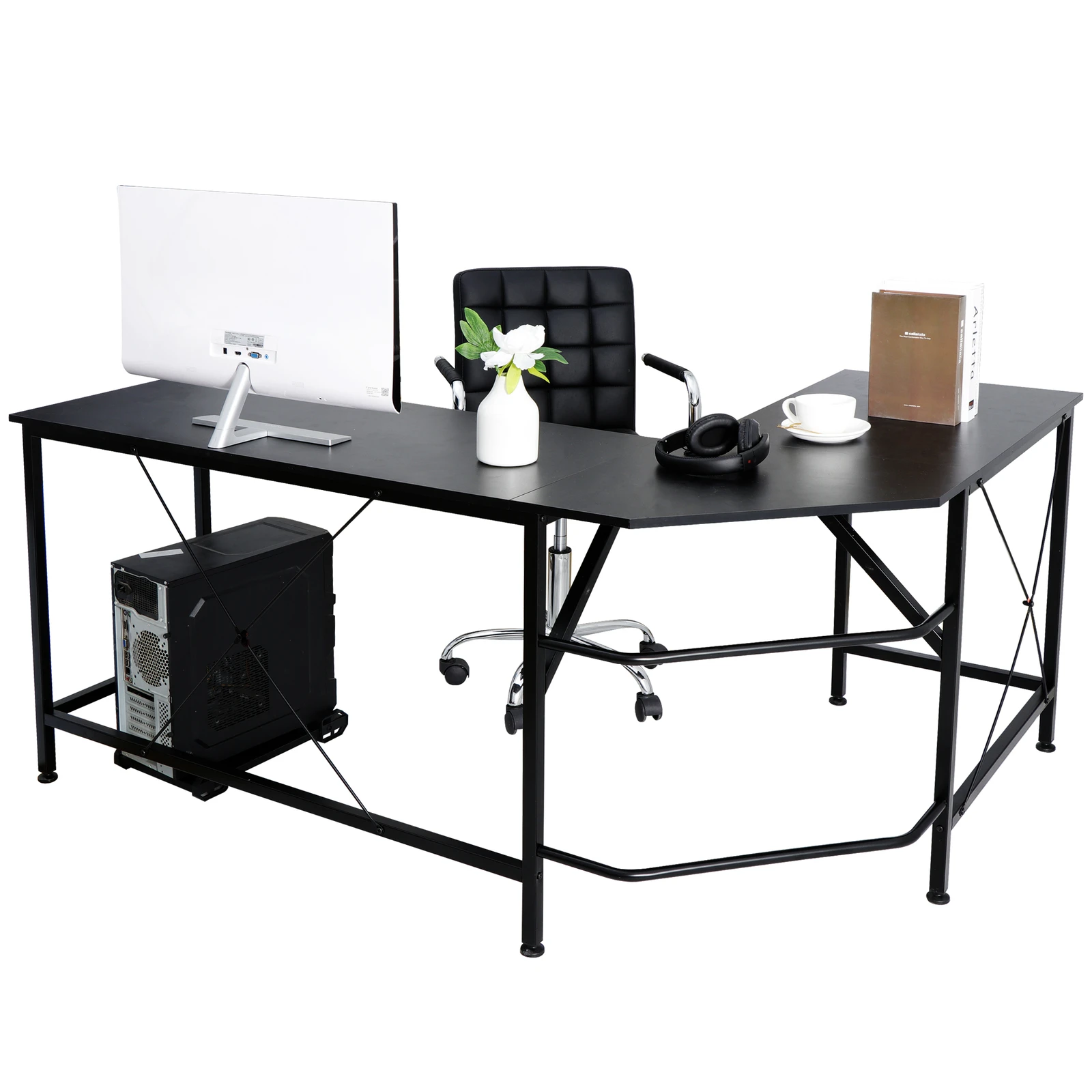 

66 inch L Shaped Gaming Laptop Desk Corner Computer Workstation Office Black