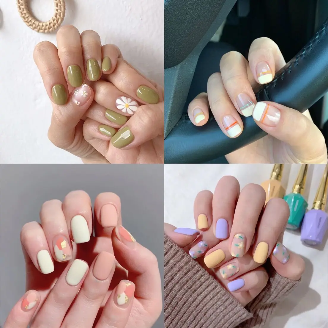 14 Graffiti Style Nail Stickers Daisy Polka Dot Line Design Nail Stickers Full Coverage and Waterproof Suitable for Girls