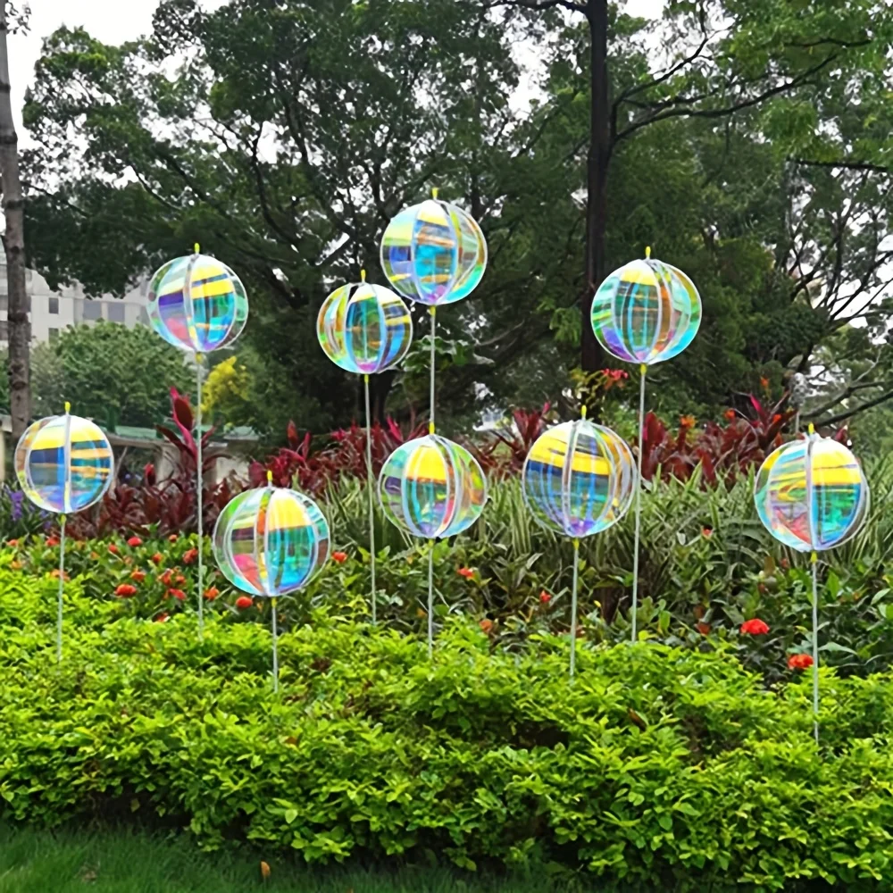 Moinho de vento de bola reflexiva colorida! Decoração de jardim de jade com efeito arco-íris, enfeites externos de plástico duráveis