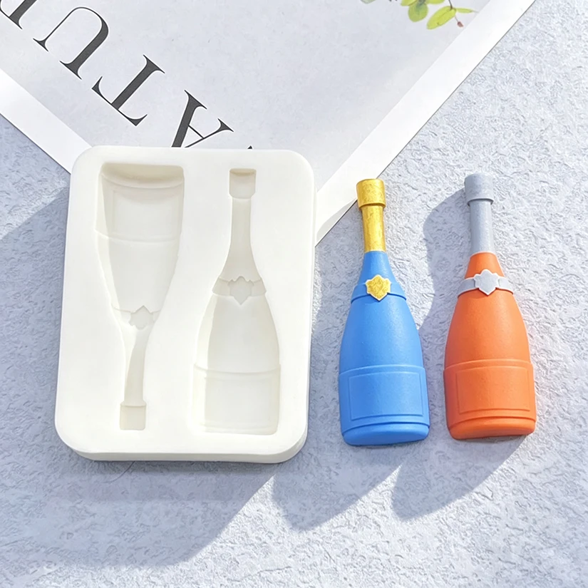 3D Champagne Wine Bottle Design Shapes Silicone Fondant Cake Chocolate Candy Silicone Decorating Mold Tools