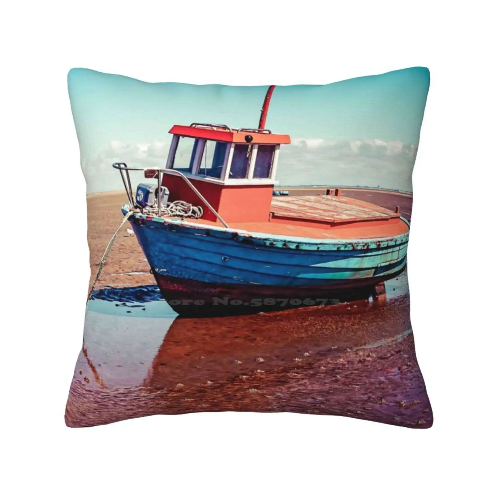 Fishing Boat , Meols , Wirral , England Soft Comfortable Pillowcase Fishing Boat Meols Wirral England Low Tide Worn Abandoned