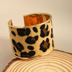 Vintage Resin Cuff Charms Open Bracelet Bangles for Women New Fashion Leopard Print Wide Geometric Party Big Bangle For Girls