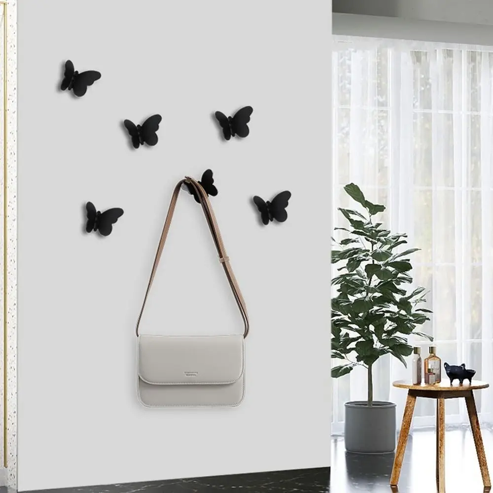 Wall Mounted Hook Kitchen Bathroom Accessories Stainless Steel Towel Key Coat Hooks Punching Back Door Butterfly Storage Hanger