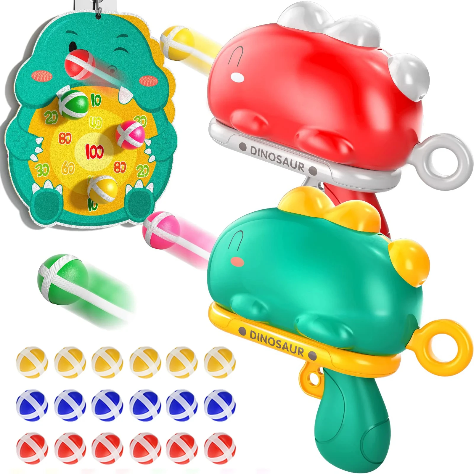 Cute Cartoon Dinosaur Sticky Ball Gun giocattoli per bambini catapulta Target Dart Board Shoot Game Softball Gun giocattolo interattivo genitore-figlio