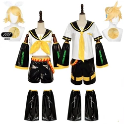 Kagaminee Rin/Len Cosplay with Ears Collab Series Rin Len Cosplay Top Shorts Idol Costumes Cosplay Outfit Patent Leather Uniform