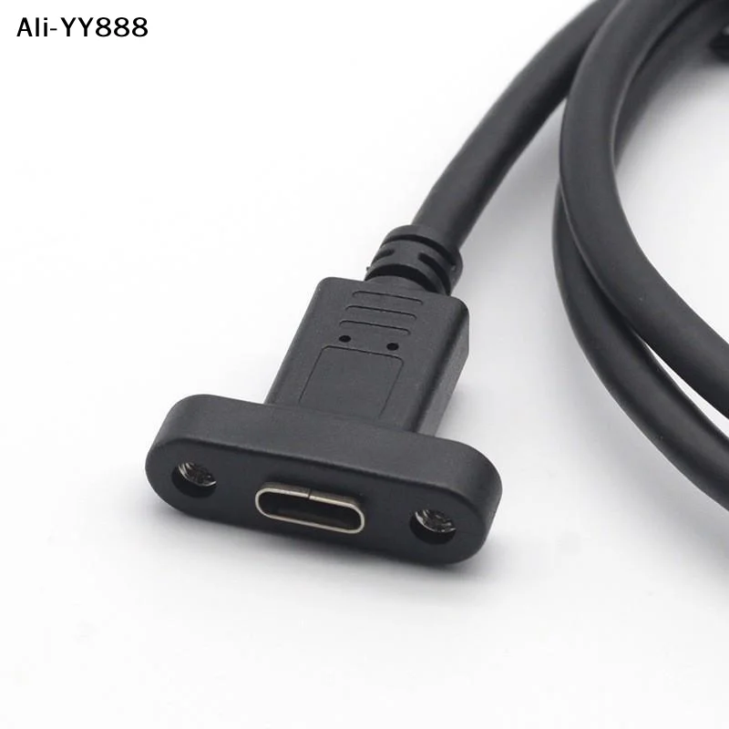 【Ay】USB3.1 Type C Panel Mount Male To Female Cable Lock Connector Cable USB-C Extension Line For Female Type C Extension Cable