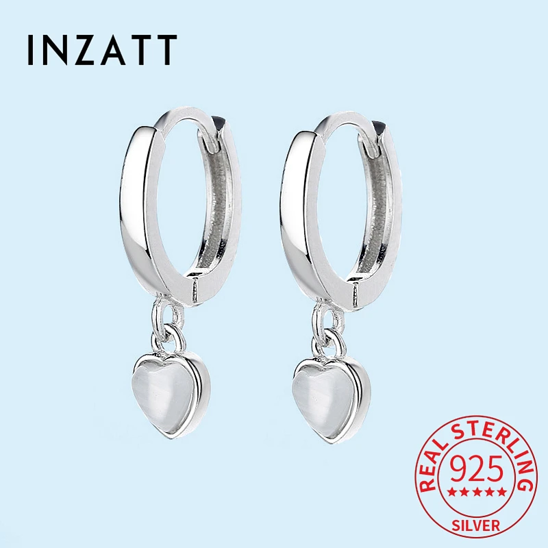 INZATT Real 925 Sterling Silver Opal Heart Pendant Hoop Earrings For Charm Women Party Cute Fine Jewelry Minimalist Accessories