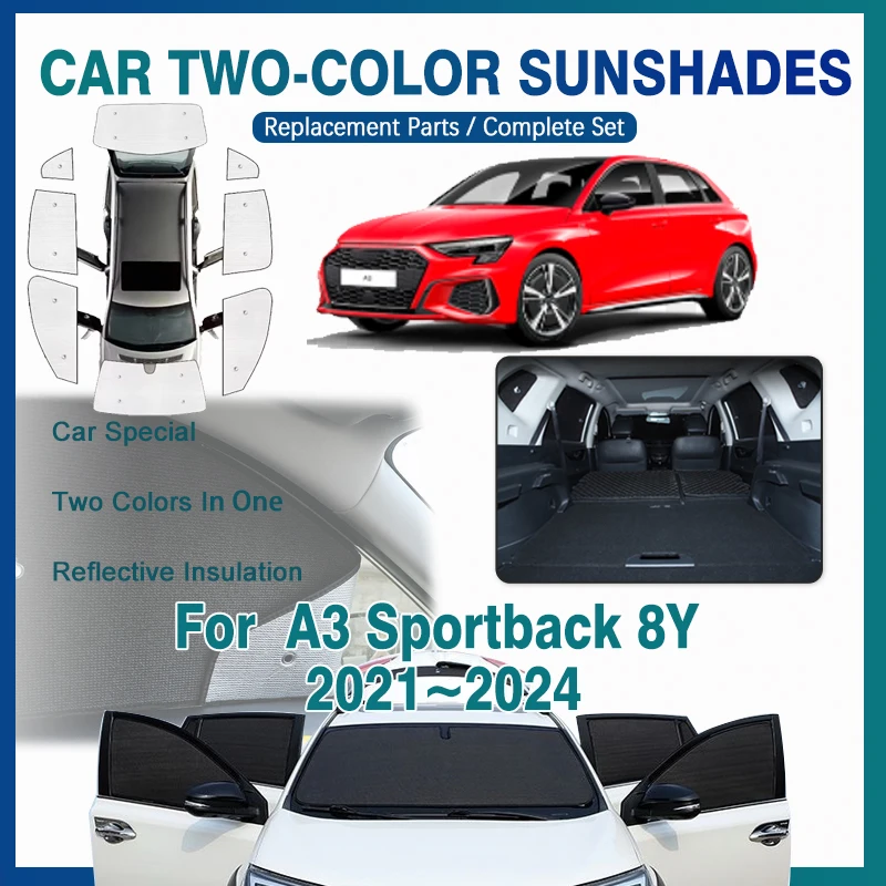 

For Audi A3 Sportback 8Y 2021~2024 2023 Anti-UV Car Sun Protection Visors Window Sunshade Covers Car Sun Visor Cover Accessories