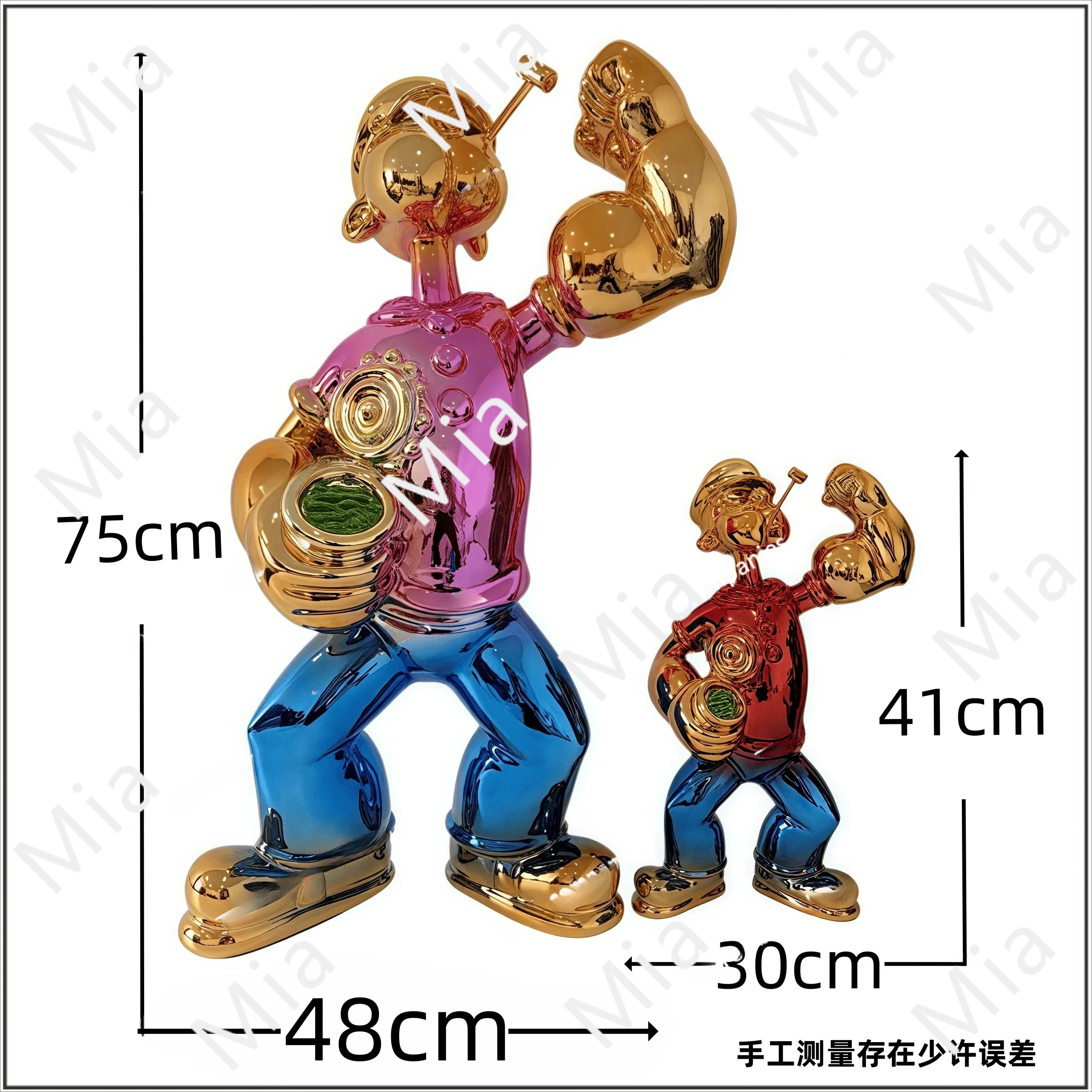 

Popeye FRP electroplating soft decoration, cartoon character model ornament, creative photo, commercial beauty engraving